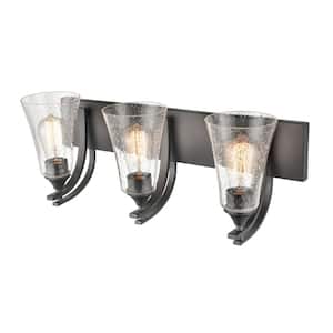Natalie 24 in. 3-Light Matte Black Bathroom Vanity Light with Clear Seeded Shade