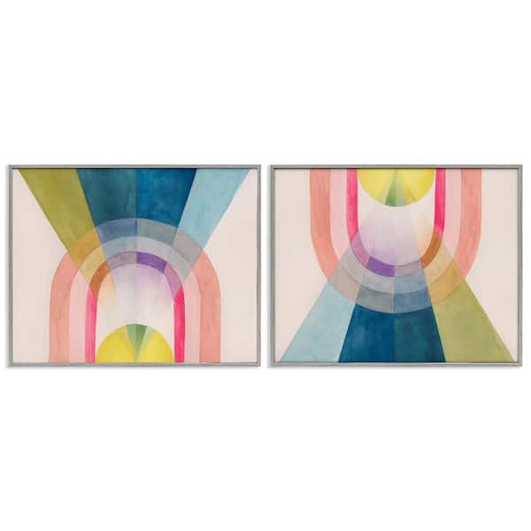 Stupell Industries Retro Pastel Structured Shapes by Grace Popp 2-Pieces Gray Framed Abstract Giclee Art Print 11 in. x 14 in.