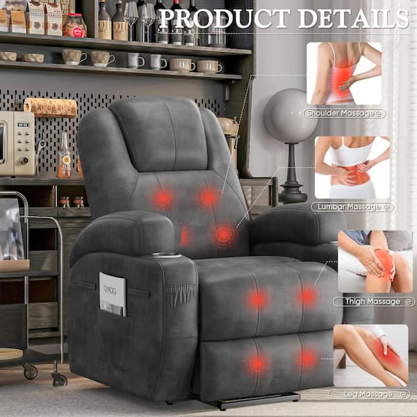 LACOO Black Leather Standard (No Motion) Recliner with Power Lift
