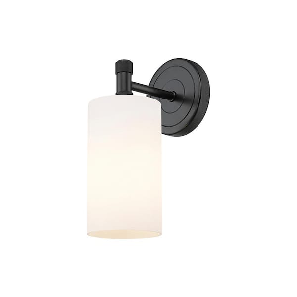 Innovations Crown Point 3.88 in. 1-Light Matte Black Wall Sconce with Glass Shade
