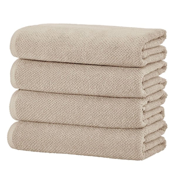 FRESHFOLDS Taupe 4-Pack Cotton Quick-Dry Bath Towel Set