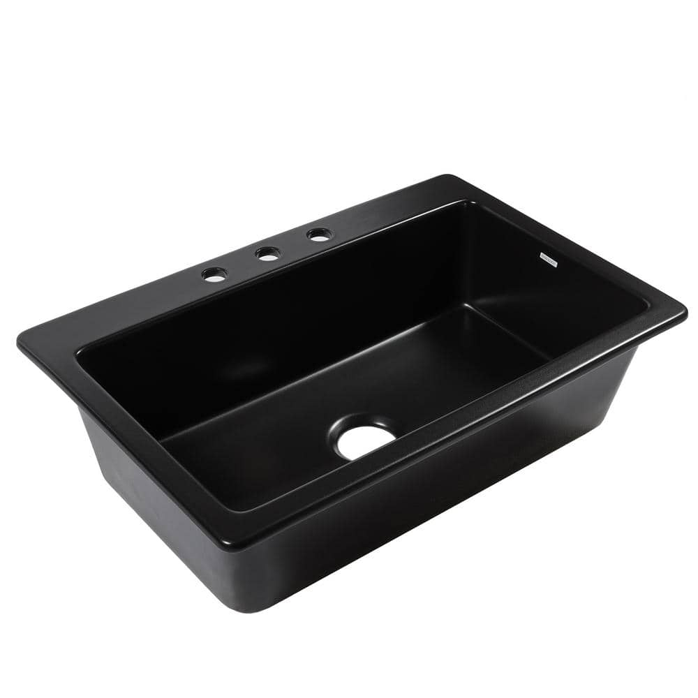 SINKOLOGY Jackson 33 in. 3-Hole Drop-In Single Bowl Matte Black Fireclay Kitchen Sink