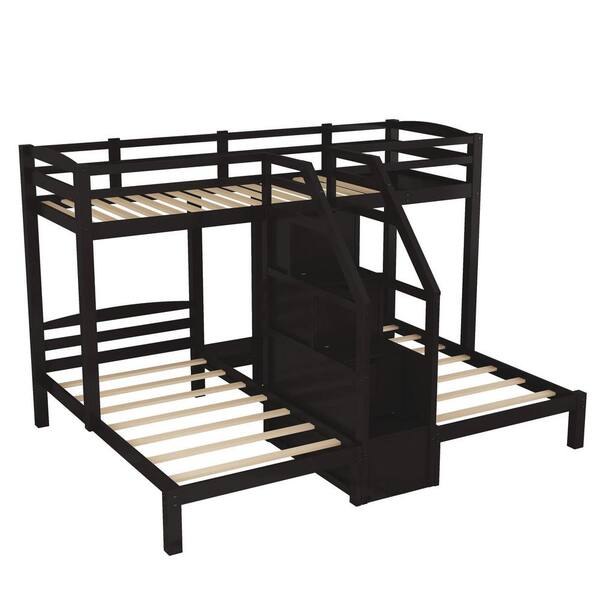 Donason Espresso Twin over Twin over Twin Bunk Bed with Built-in Staircase and Storage Drawer