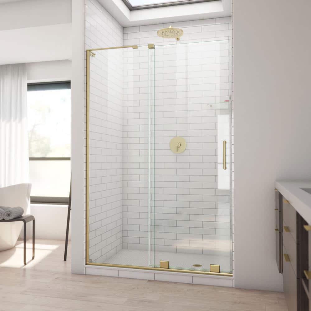 Mirage-X Brushed Gold Frameless Sliding Shower Door with Clear Glass