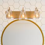 3-Light Gold Wall Sconce with Clear Glass Shades Modern Interior Bath Powder Room Bar Vanity Light