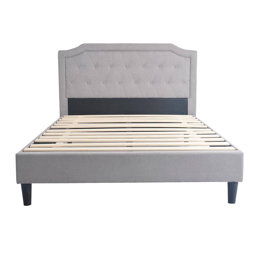sumyeg Gray Queen Size Bed Frame Wood Platform Bed with Upholstered Cover HeadboardBRAVO QUEEN