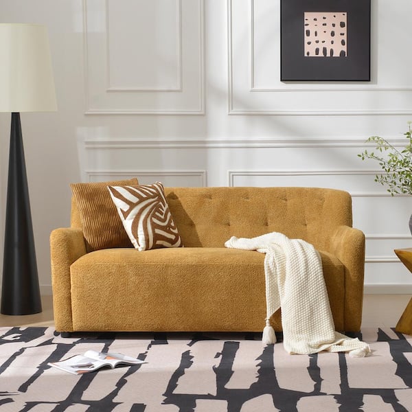 KINWELL 66 in. Camel Chenille Upholstered 2-Seater Loveseat