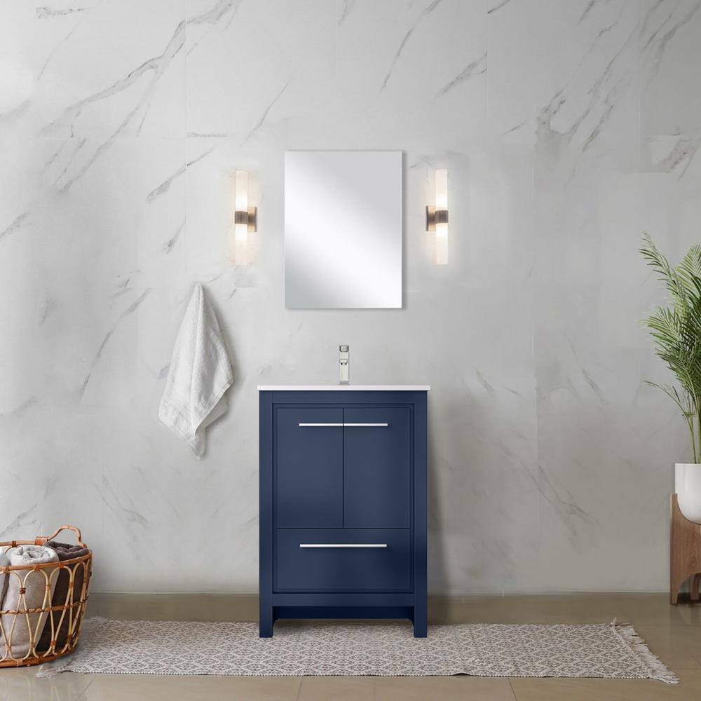 Clairo 24 in W x 20 in D Navy Blue Bath Vanity with Cultured Marble Top, Brushed Nickel Faucet Set and 18 in Mirror price history on PriceWatchPro