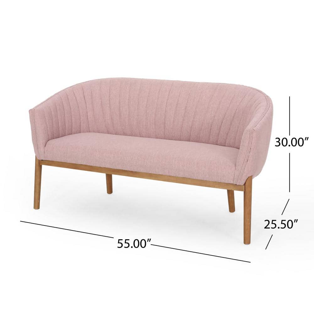 Mid-Century Tufted Fabric Loveseat with Curved Backrest, Brown
