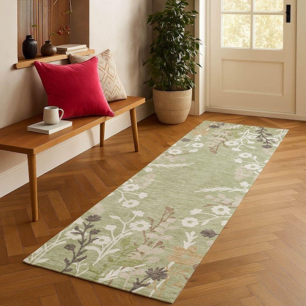 Chantille Machine Washable Indoor/Outdoor Abstract ACN2334 Aloe 2 ft. 3 in. x 7 ft. 6 in. Runner Rug