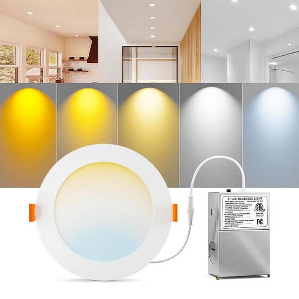 12-Pack 6 in. 5CCT Ultra-Thin LED Recessed Ceiling Light with Junction Box, 1050 LM Brightness, Dimmable 12W, ETL
