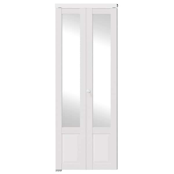 TENONER 30 in. x 80 in. 1/2-Lite, Mirrored Glass, Solid Core, MDF, PVC Covering Bi-Fold Door with Hardware Kits