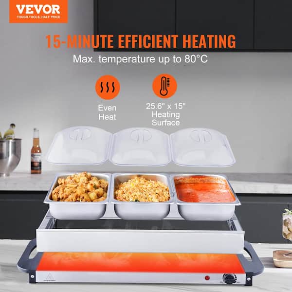 VEVOR Electric Buffet Server and Food Warmer, 25.6 in. x 15 in. Portable Stainless Steel Chafing Dish Set with Temp Control, Silver