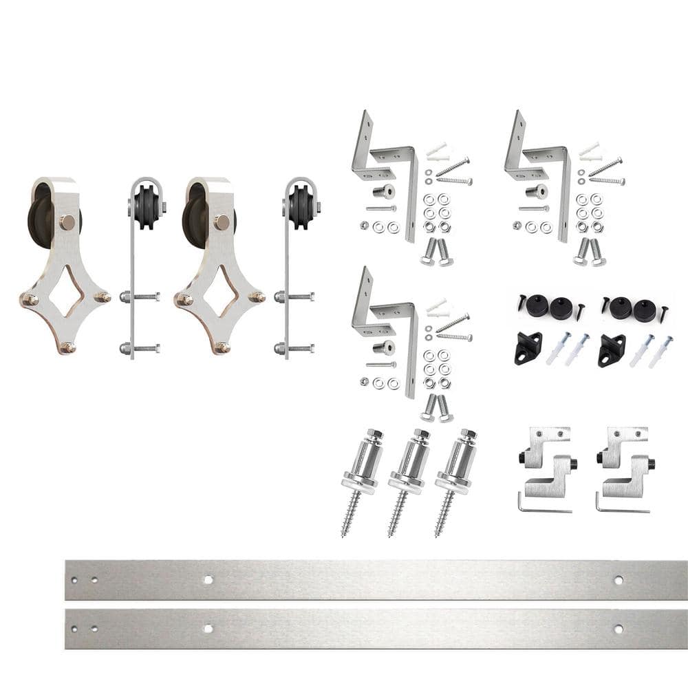 4 ft./48 in. Brushed Nickel Double Track Bypass Z-Shape Sliding Barn Door Hardware Kit - Diamond Design Roller price history on PriceWatchPro