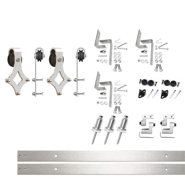 HOMACER 4 ft./48 in. Brushed Nickel Double Track Bypass Z-Shape Sliding Barn Door Hardware Kit - Diamond Design Roller
