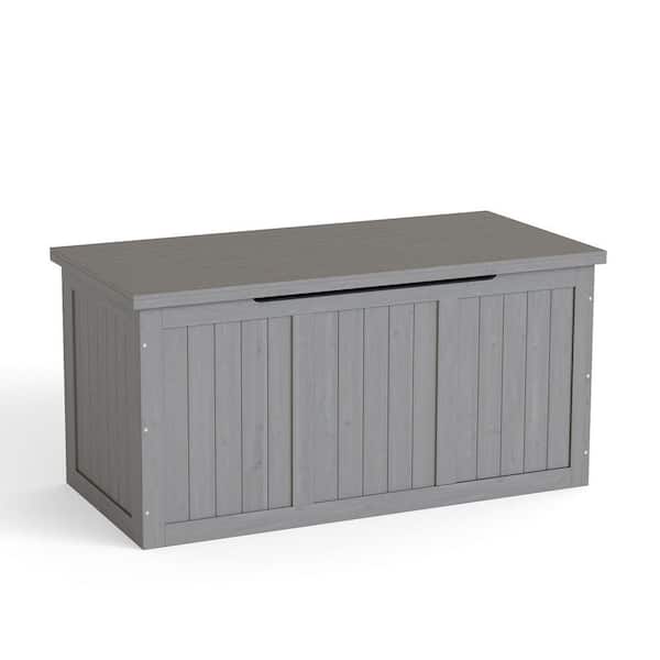 67 Gal. Outdoor Wooden Deck Box in Grey, Solid Wood Storage Box Seat and Table Top