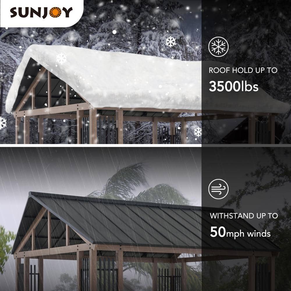 Sunjoy 11x13 ft Black Steel Hardtop Gazebo with Gable Roof