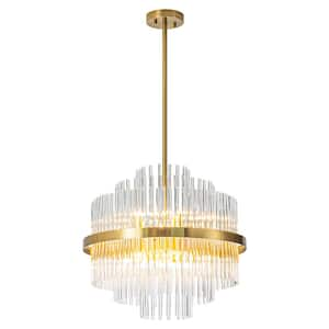 Reith 12-Light Modern Glam Gold Linear Drum Crystal Chandelier 3-Tier Tapered Round Chandelier for Dining Room