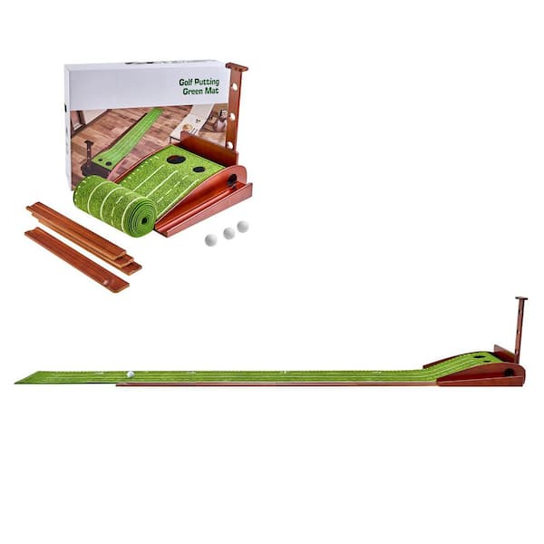 Golf Putting Mat, 2 Hole Indoor Golf Putting Green, Wrinkle-Free Golf Training Aid, Mini Golf Set with Auto-Ball Return