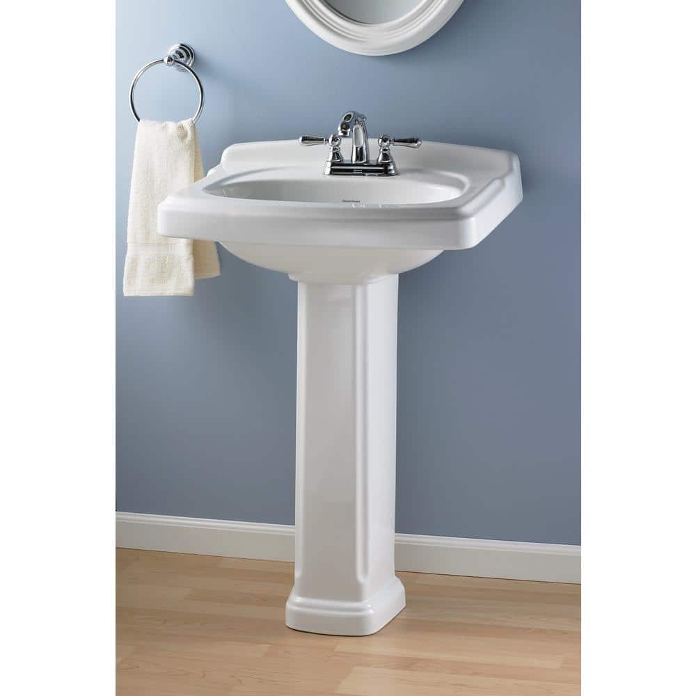 White Ceramic Rectangular Pedestal Bathroom Sink with Overflow