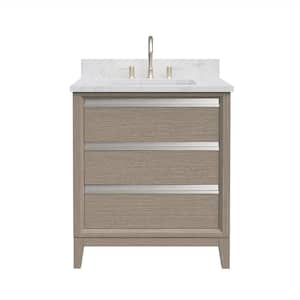 30 in. W x 22 in. D x 34 in. H Single Sink Bathroom Vanity in Driftwood Gray with Engineered Marble Top in White