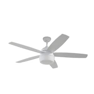 Boulder 52 in. Classic Matte White Indoor Ceiling Fan with 5 Blades, LED Light and Remote Control