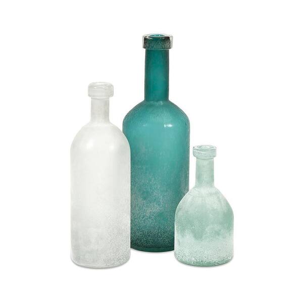 IMAX Kellen White, Aqua, and Soft Blue Glass Bottles (Set of 3)