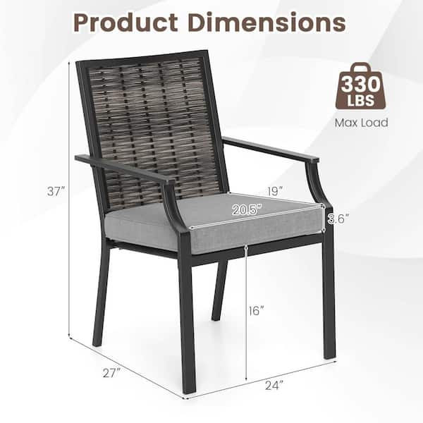 Swivel PE Wicker Outdoor Bar Stool with Back Armrests and Gray Cushion (2-Pack)