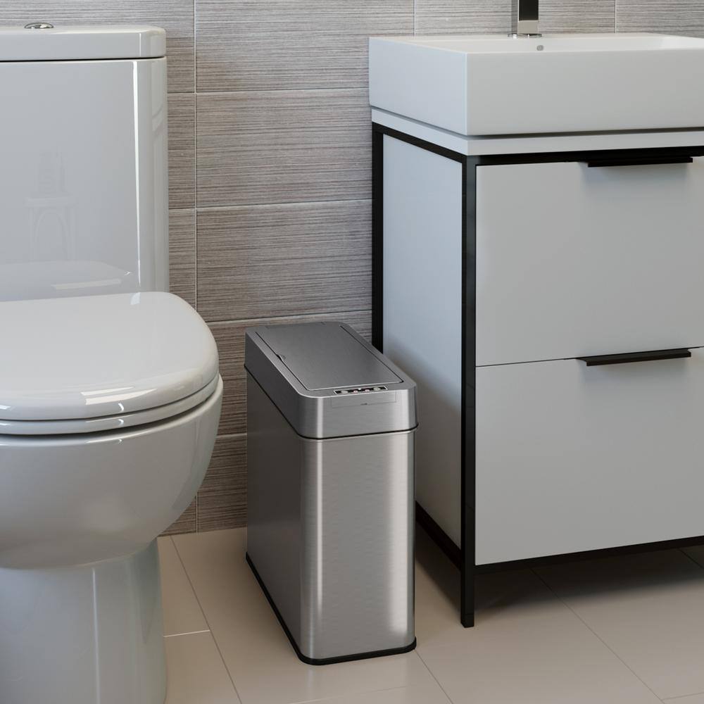 Slim Rectangular Brushed Stainless Steel Touchless Trash Can
