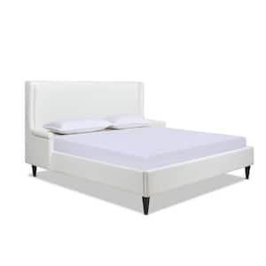 Clara 64.5 in. W Wingback Arm Upholstered Platform Bed, Antique White Polyester