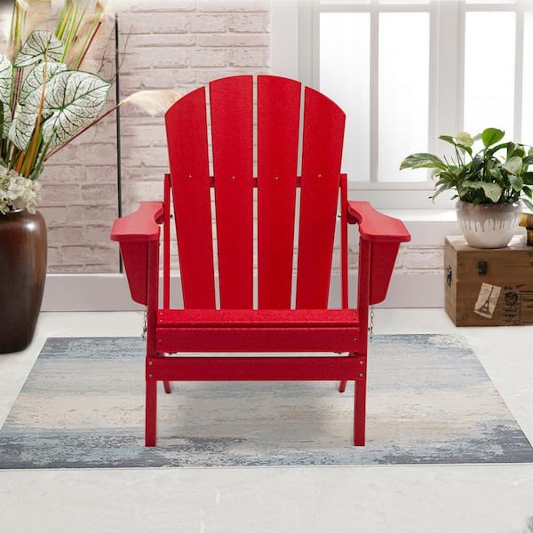 Classic Red Solid All Weather Folding Plastic Adirondack Chair 1 Pack   Plastic Adirondack Chairs Gz B2bo2020520 64 600 