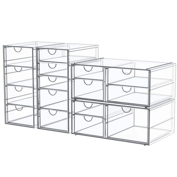 Clear 28.32 in. x 9.84 in. Acrylic Desk Organizer with 16 Drawers for Makeup, Jewelry, Office Supplies
