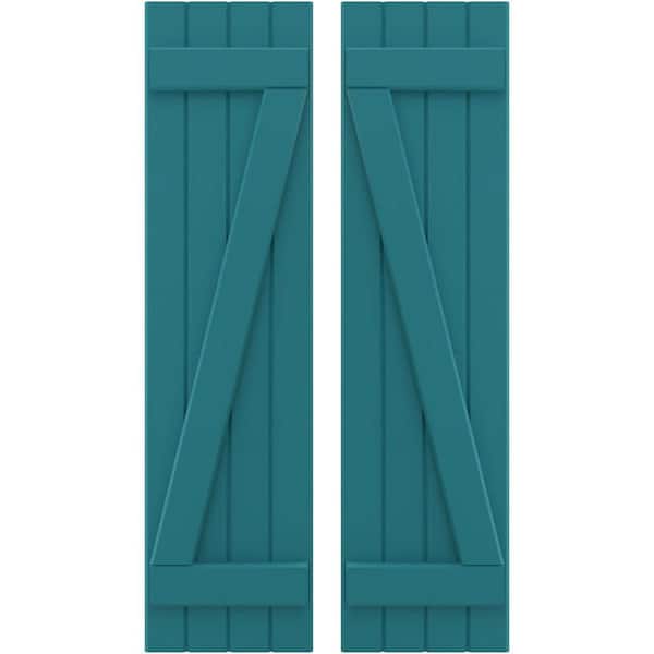 Ekena Millwork 14 in. W x 56 in. H Americraft 4-Board Exterior Real Wood Joined Board and Batten Shutters with Z-Bar in Antigua