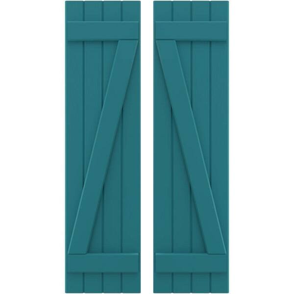 Ekena Millwork 14 in. W x 71 in. H Americraft 4 Board Exterior Real Wood Joined Board and Batten Shutters with Z-Bar Antigua