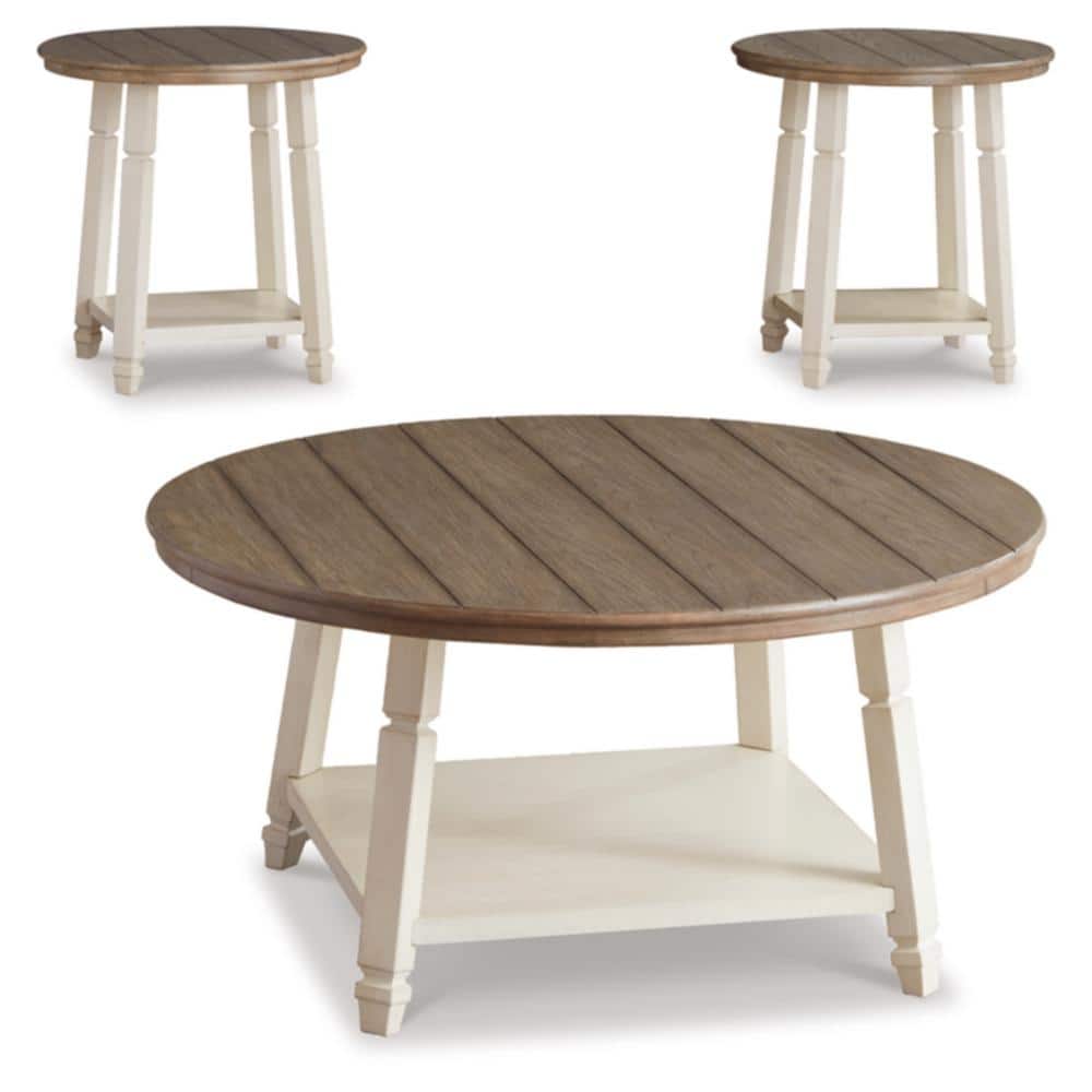 Antique White and Oak 3-Piece Round Accent Table Set