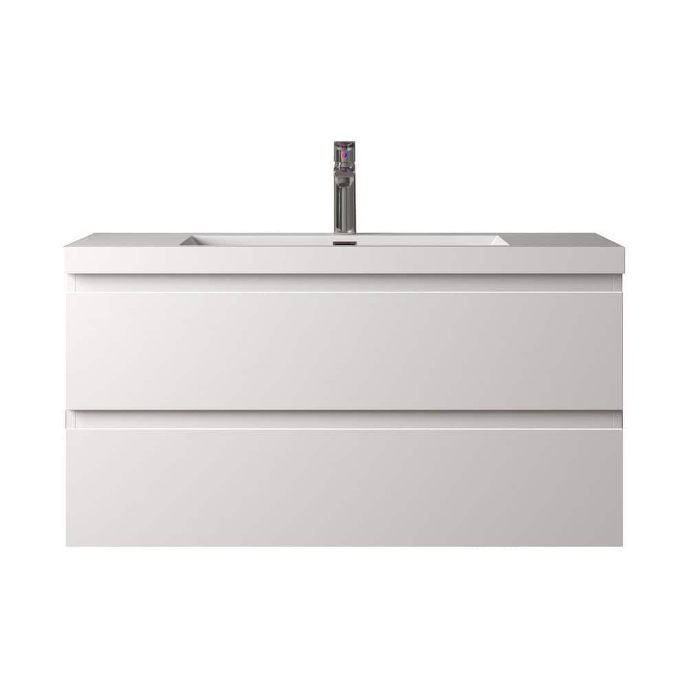 Angela 42 in. Single HG. White Bath Vanity Wall-Mounted Floating Vanities with Gloss White Resin Stone Top 2-Drawers price history on PriceWatchPro