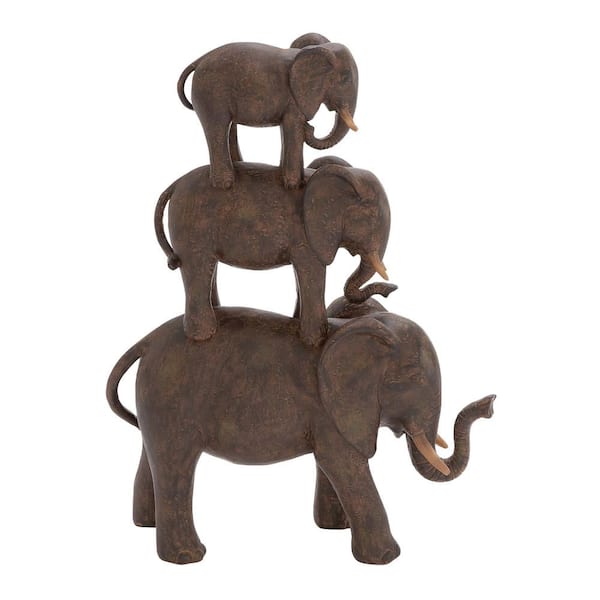 Litton Lane 3 in. x 14 in. Brown Polystone Elephant Sculpture