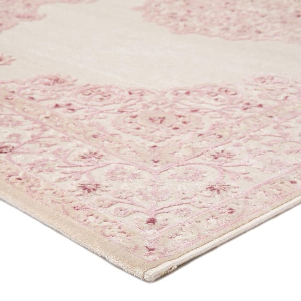 Machine Made Bright White 5 ft. x 8 ft. Medallion Area Rug