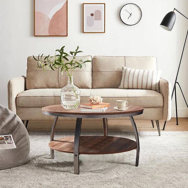 Amucolo 35 43 In Walnut Round Mdf Wood Top Coffee Table With Wooden Storage Shelf Sam Cyw8 7483 Walnut Round Mdf Wood Top Coffee Table, Urban Barn Crosby Coffee Table