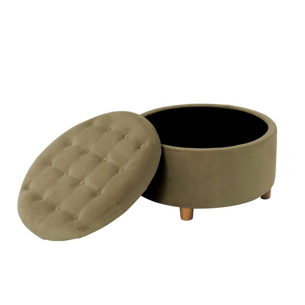 Sage Green Velvet Tufted Round Storage Ottoman