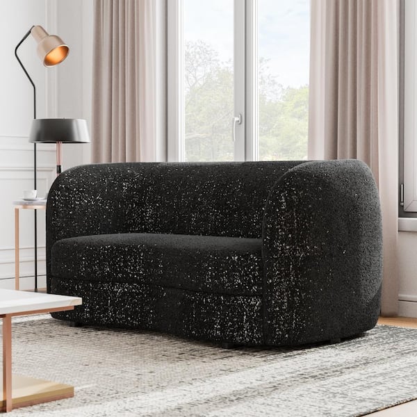 Furniture of America Julia 63.75 in. Black Boucle Polyester Fabric 2-Seater Modern Curved Loveseat With Pocket Coil Cushions