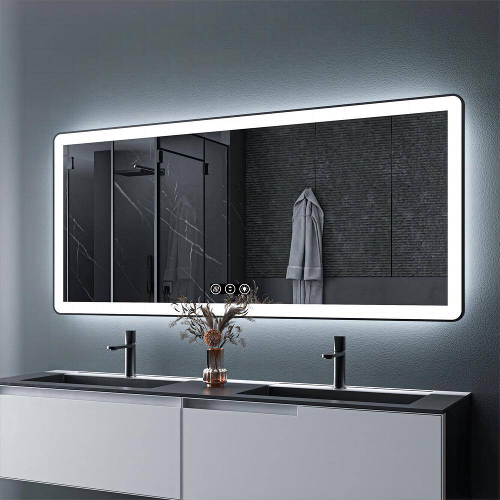 72 in. W x 32 in. H Rectangular Framed LED Anti-Fog Wall Mount Bathroom Mirror in Black with Backlit and Front Light price history on PriceWatchPro