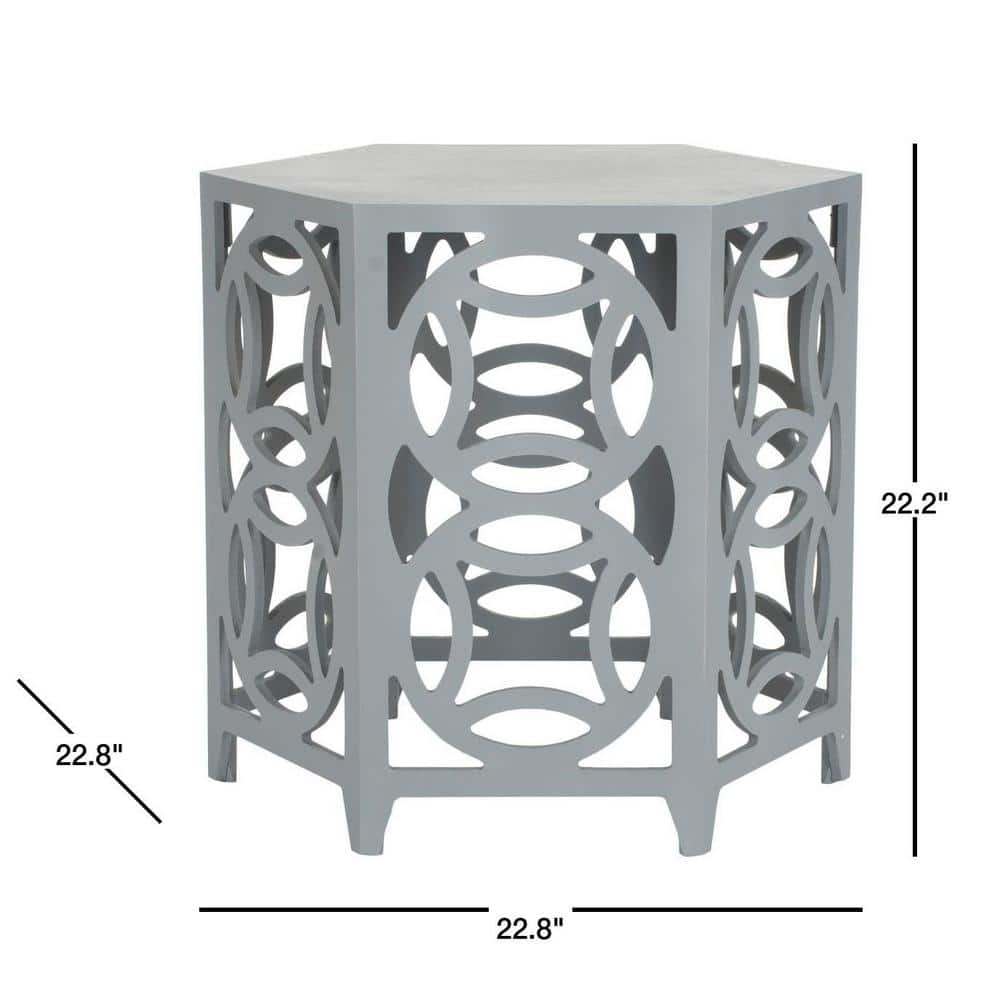 Transitional Hexagonal 23" Gray Wood Side Table