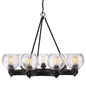 Galveston 9-Light Rubbed Bronze Chandelier with Seeded Glass Shade