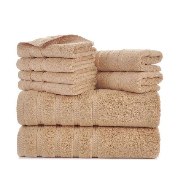 Hotel Collection 8 Piece Beige Cotton Bath Towel Set-Soft & Absorbent Bathroom Towels