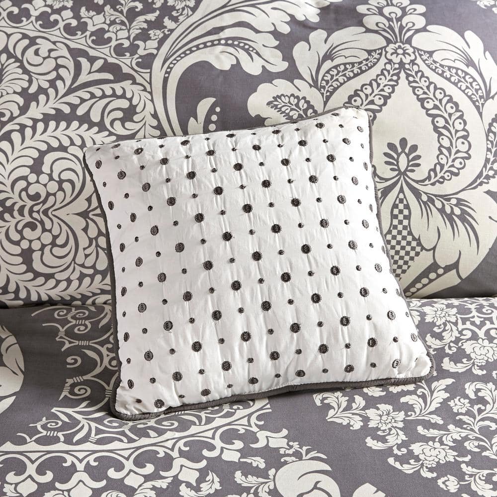 Gray Damask Cotton Reversible California King Comforter Set