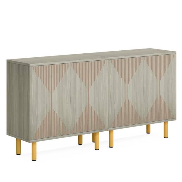 BYBLIGHT Ahlivia Grey Wood 59 in. Sideboard Buffet Storage Cabinet with 4-Doors