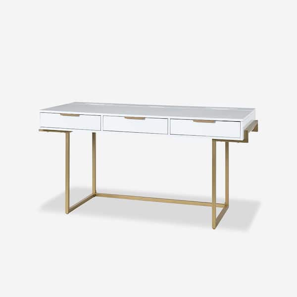 Michelle 62 in Metal 3-Drawer Desk with USB Ports and Outlet-WHITE