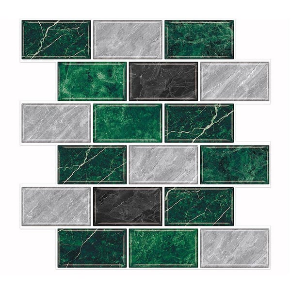 Green Marble 12 in. x 12 in. Vinyl Peel and Stick Backsplash 10