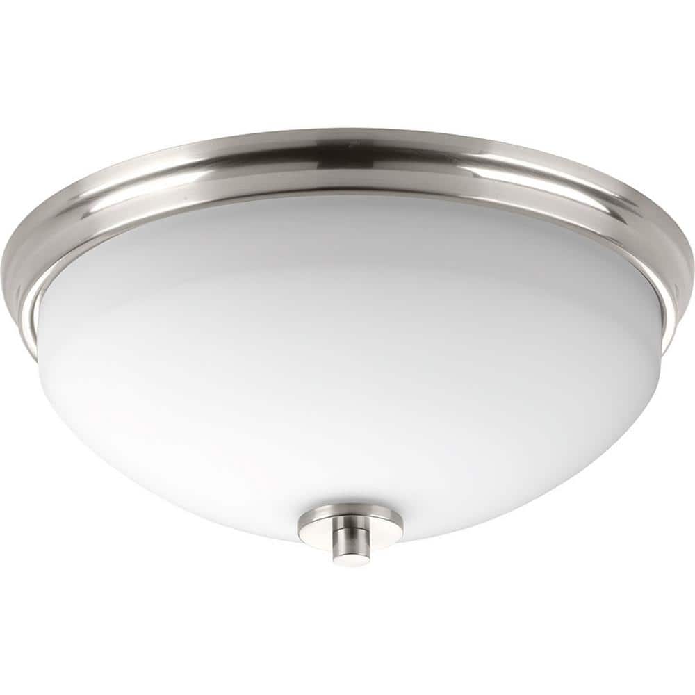 Brushed Nickel and White Glass 2-Light Flush Mount Ceiling Fixture